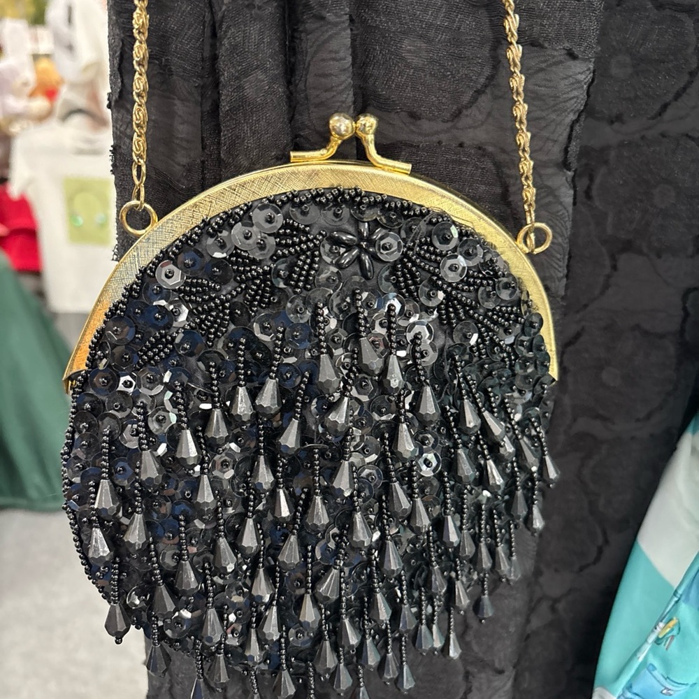 Black and Gold Mini Bag with Beaded Fringe I LOVE OFFERS!